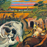 Antonio Ligabue, Fattoria con animali, olio su tavola di compensato, 1943-1944, 30x40 cm
