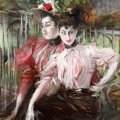 Giovanni Boldini, Giovani donne sedute, olio su tavola, 1904 c., cm 26,7x34,9