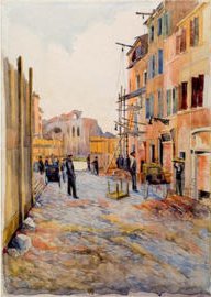 Giulio Farnese (Roma 1897- ?) - Demolizioni in Via Alessandrina, 1933 - grafite e acquerello, mm 555 x 395 - Roma, Museo di Roma, MR 868