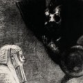 Odilon Redon - Le Sphynx: ?Mon regard que rien ne peutdevier, demeure tendu a travers les choses sur un horizon inaccessible. La Chimere: Moi, je suis legere et joyeuse, 1889, Litografia stampata in nero su chine appliqu