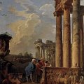 Giovanni Paolo Panini, Rovine romane con resti di un tempio ionico (o L'Archeologo), Olio su tela, cm 123 x 91, Roma, Galleria dell'Accademia di San Luca