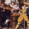 Willem  Pietersz Buytewech (1591 / 92-1624) - Interno con allegra compagnia, olio su tela, 65 x 81,5 cm. Sono 8 le opere ritrovate appartenenti a Buytewech detto "Willem lo spiritoso". Considerato Maestro delle arti e tecniche grafiche dai suoi contemporanei, rende magistralmente l'allegria in questa scena utilizzando pennellate di blu, giallo e rosso.La scena rappresentata ha una funzione anche pedagogica; l'atteggiamento dei giovani rivela la loro vita dissoluta