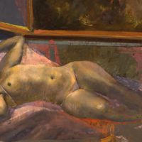 Ugo Attardi - Donna sdraiata e la mia ombra, 1974 - Olio su tela, 150x 130 cm