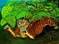 Antonio Ligabue - Leopardo - Olio su faesite,60 x 80 cm
