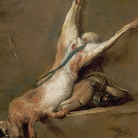 Jean Simon Chardin: Lepre morta con sacca per polvere da sparo e carniere, 1728-30 Olio su tela, cm 98 x 76. Parigi, Muse du Louvre  foto RMN / Herv Lewandowski