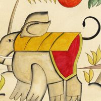 Fortunato Depero: Elefante e palme, acquarello e tempera su carta, cm 28,5x35,5. Torino, collezione privata