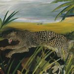 Antonio Ligabue - Leopardo con bufalo e iena - Olio su tela, cm 83 x 126