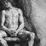 Rembrandt - Nudo seduto davanti a una tenda, 1646 - Acquaforte - Dim: 69 x 54,2 cm