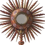 Maestranze trapanesi, Ostensorio, prima met� sec. XVII, rame dorato, corallo, smalti, cm 48 x 32