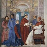 Melozzo da Forl: Sisto IV nomina Bartolomeo Platina Prefetto della biblioteca, affresco staccato portato su tela. Citt del Vaticano, Musei Vaticani