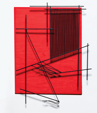 Maria Lai. Modellino per Aggius, 2008. Ottone saldato a stagno e legno, cm 46 x 35