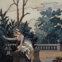 Bambina in un giardino, particolare di una fioriera da sala - Commesso di pietre dure, 1883 - Firenze, Museo dell'Opificio delle Pietre Dure