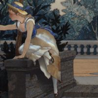 Bambina in un giardino, particolare di una fioriera da sala - Commesso di pietre dure, 1883 - Firenze, Museo dell'Opificio delle Pietre Dure