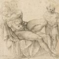 Copia o studio da Michelangelo, Giovane nudo addormentato sopra un sedile, carboncino nero, penna e inchiostro bruno, Frankfurt am Main, Stdel Museum