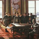 Aleksandr Laktionov - Il Capitano Judin, eroe dell'Unione Sovietica, in visita alle forze armate di terra del Komsomol, 1938 - San Pietroburgo, Museo dell'Accademia Russa di Belle Arti