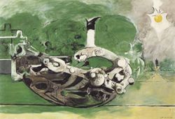 Graham Sutherland, Poised Form in a Landscape, 1969, olio su tela 117 x 170 cm
