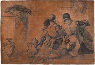 Matrice in rame. Giandomenico Tiepolo (1727 - 1804). Tre adolescenti in ginocchio visti di schiena - Wurzburg, Zianigo, Algarotti. Matrice di traduzione da opere di Giambattista Tiepolo incisa dal figlio Giandomenico