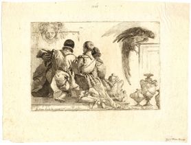Stampa. Giandomenico Tiepolo (1727 - 1804). Tre adolescenti in ginocchio visti di schiena - Wurzburg, Zianigo, Algarotti. Matrice di traduzione da opere di Giambattista Tiepolo incisa dal figlio Giandomenico