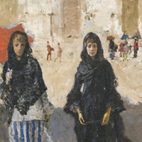 Mos Bianchi - Uscita di Chiesa, 1870 - Olio su tela, 83 x 64 cm - Courtesy Galleria Bottegantica, Milano - Bologna