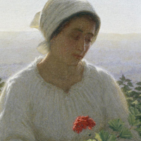 Angelo Morbelli - Dal giardino alla colma. Il geranio - Olio su tela, 72 x 60 cm - Collezione Famiglia Setter