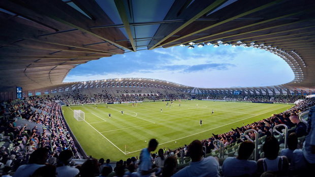 Zaha Hadid. Stadio in legno per la Forest Green Rovers, Inghilterra Zaha Hadid. Stadio in legno per la Forest Green Rovers, Inghilterra